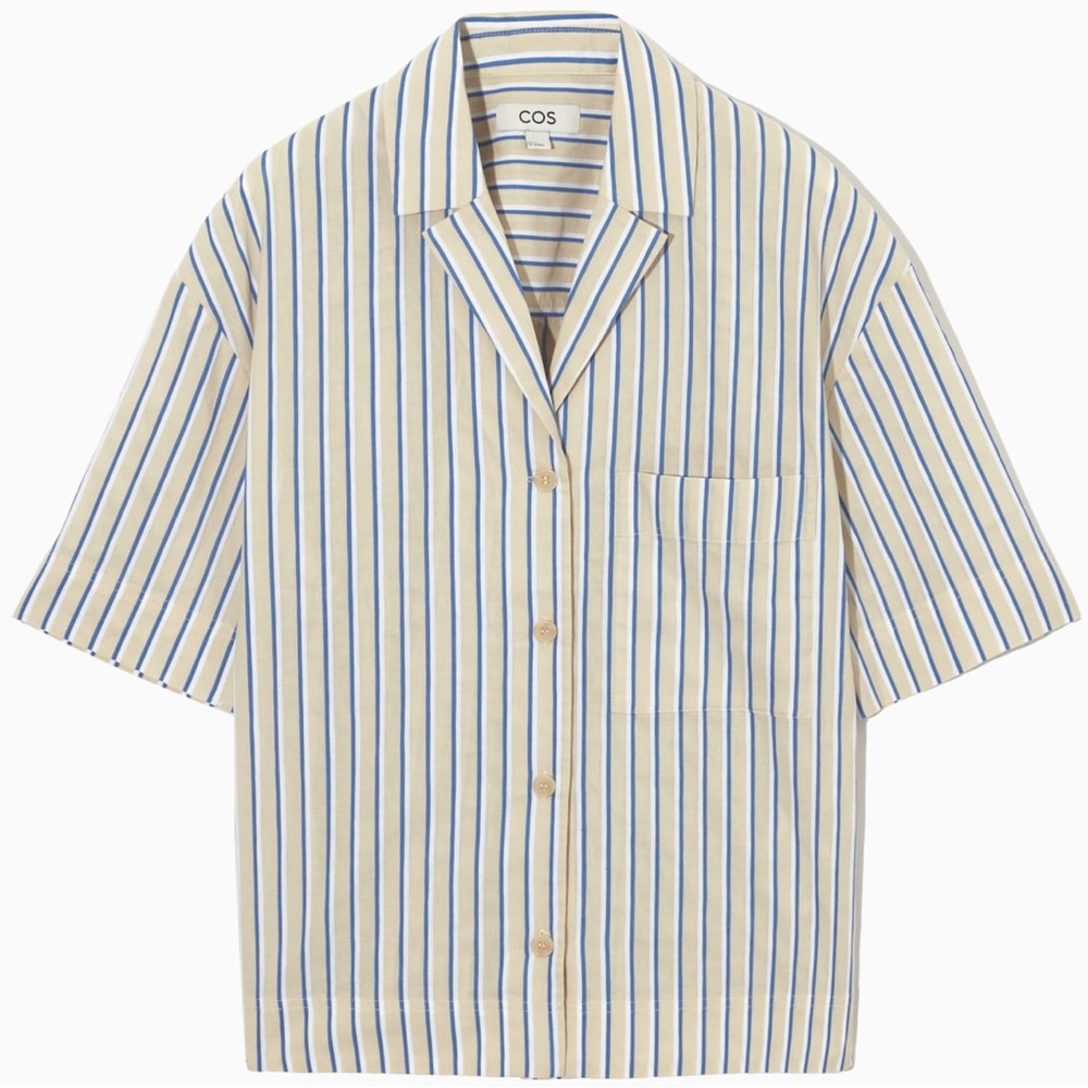 COS Striped Linen Blend Camp Collar Shirt